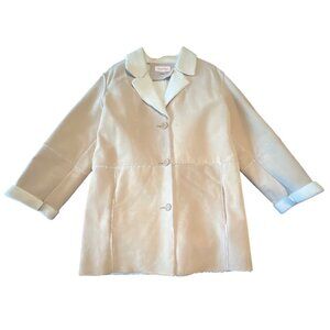 Murano‎ Genuine Leather Beige Coat Faux Shearling Lining  Boho Penny Lane Size L